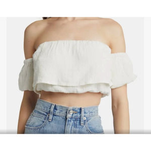 ROXY Seaside Heaven Off-The-Shoulder Crop Top | Sz L, White NEW
